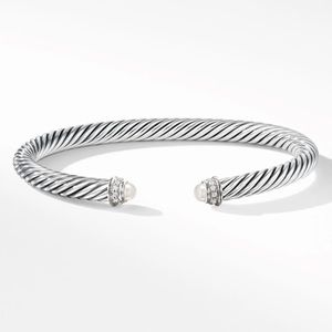 David Yurman Cable Classics Bracelet Sterling Silver w/ Pearls & Pavé Diamonds